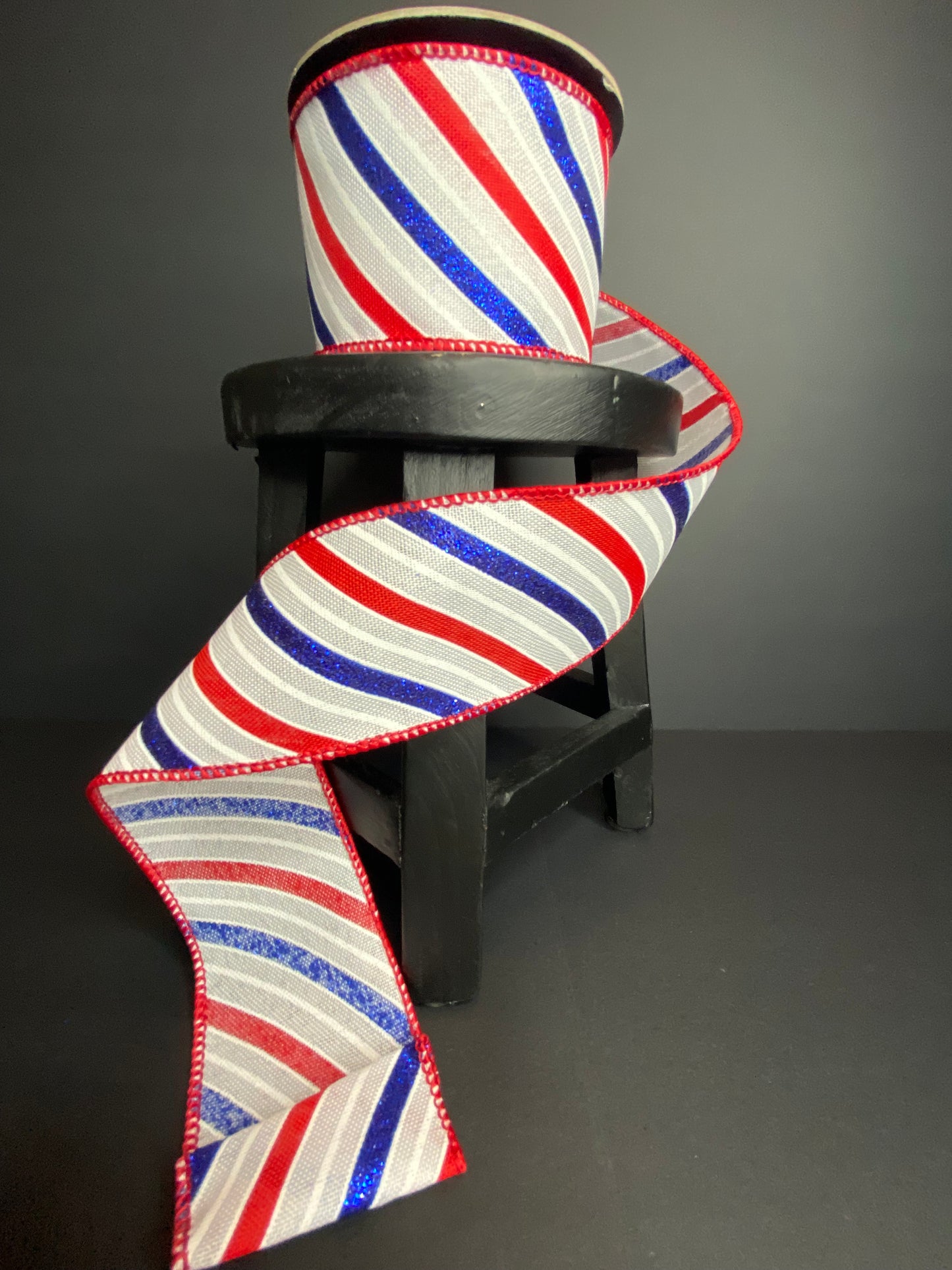 D.Stevens 2.5”x10yds linen patriotic glitter wave ribbon in white, red, blue. Patriotic ribbon, designer ribbon, bows, garlands