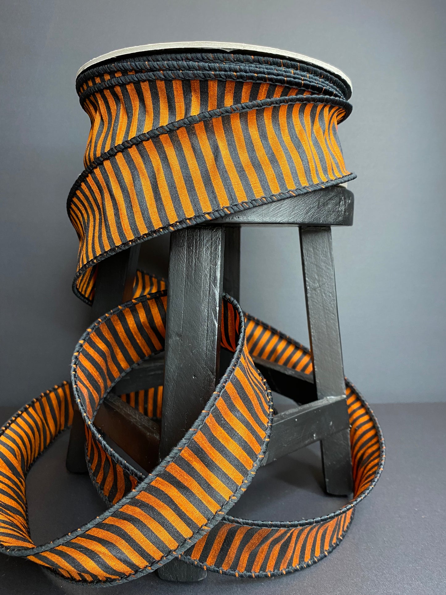 25yds Halloween Orange and Black Stripe D. Stevens Ribbon