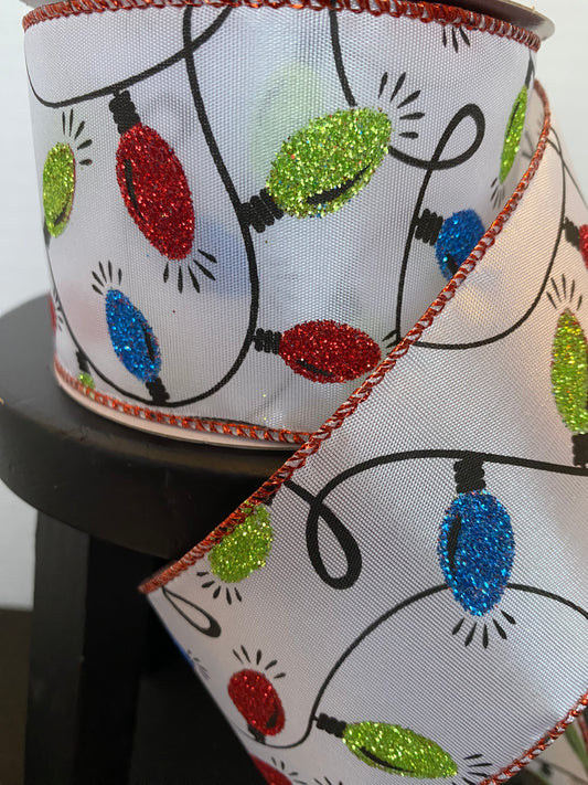 Christmas Glitter Lights 2.5"x10yds Wired Ribbon