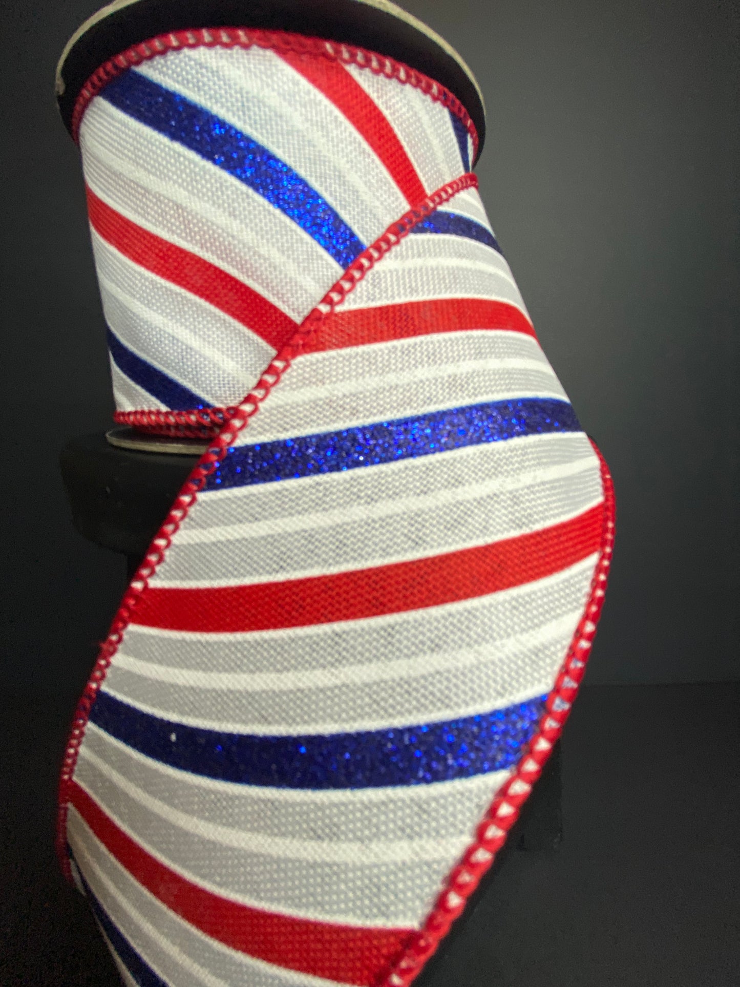D.Stevens 2.5”x10yds linen patriotic glitter wave ribbon in white, red, blue. Patriotic ribbon, designer ribbon, bows, garlands