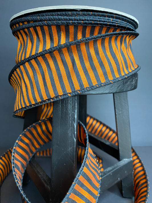 25yds Halloween Orange and Black Stripe D. Stevens Ribbon