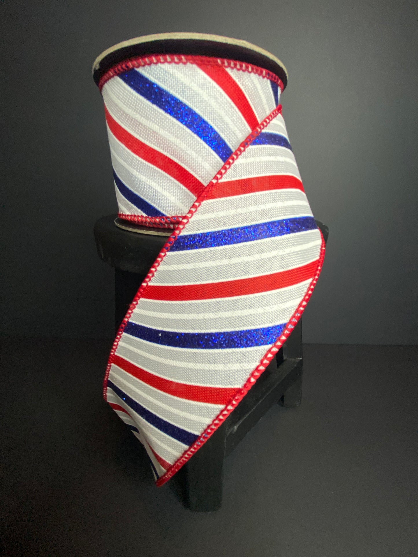 D.Stevens 2.5”x10yds linen patriotic glitter wave ribbon in white, red, blue. Patriotic ribbon, designer ribbon, bows, garlands