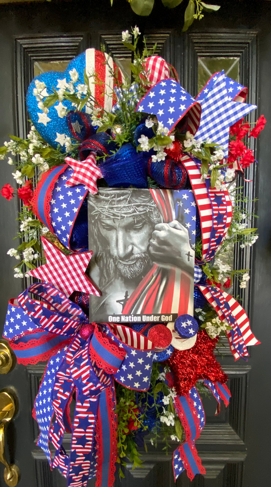 Wreath, Jesus Patriotic Wreath, One Nation Under God