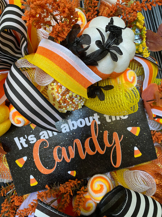 Wreath-Candy Corn Swag Halloween Wreath