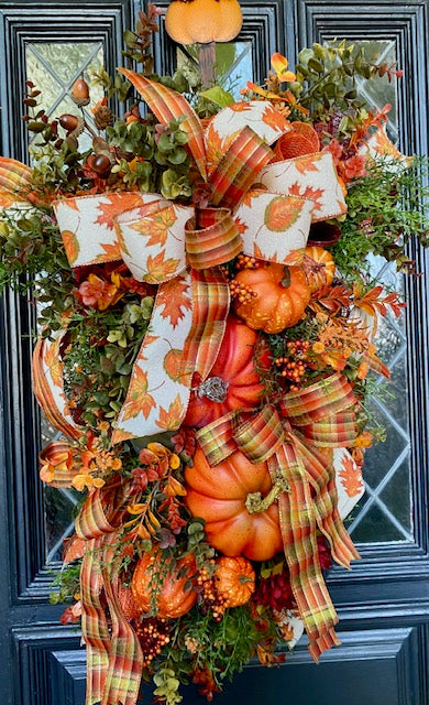 Fall Swag Wreath, Autumn Wreath, Thanksgiving Wreath, Fall Door Decor