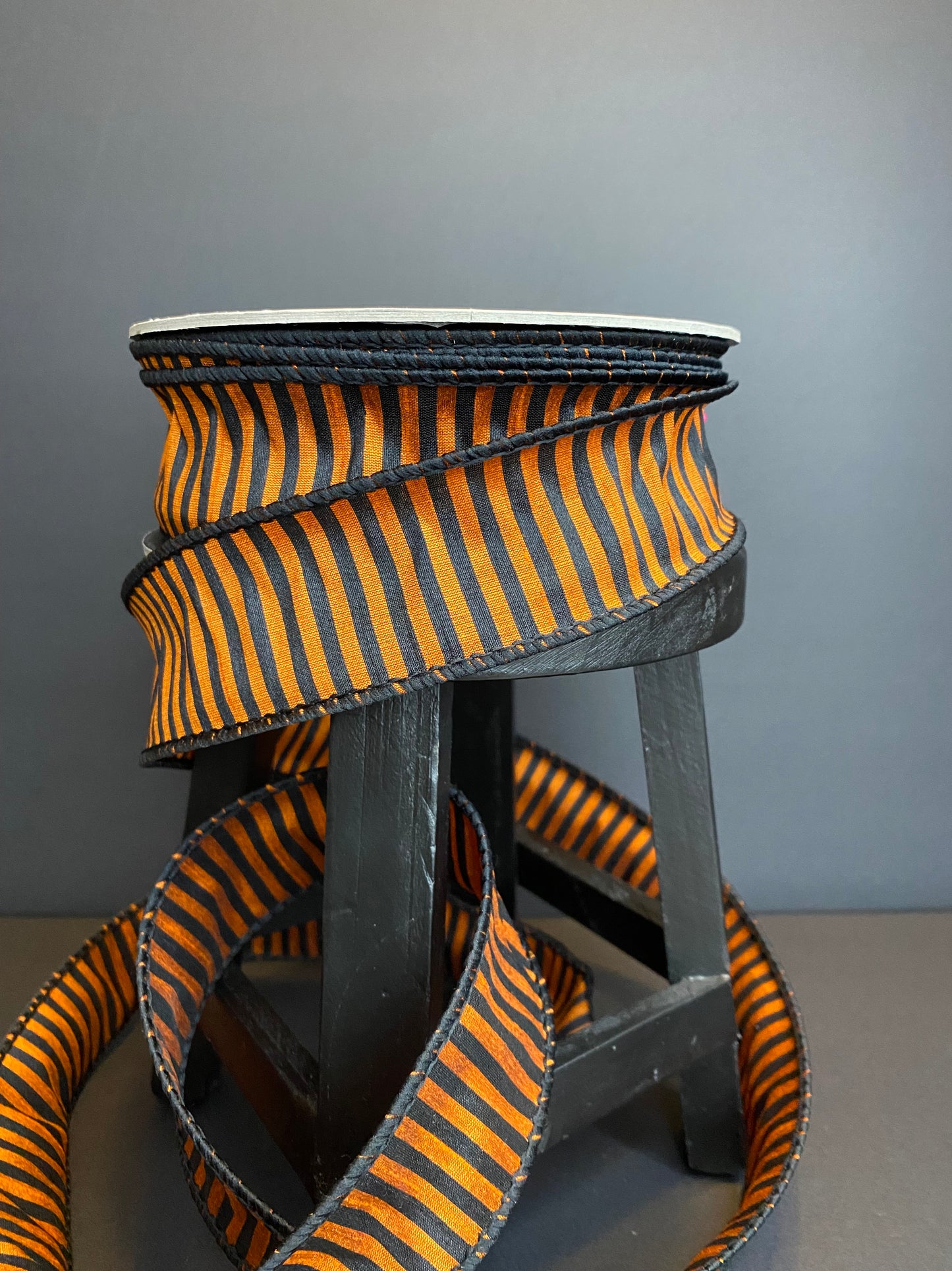 25yds Halloween Orange and Black Stripe D. Stevens Ribbon