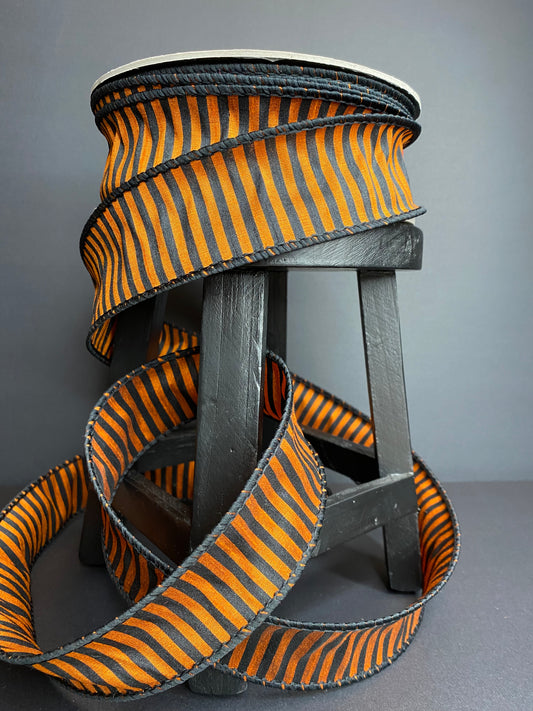 25yds Halloween Orange and Black Stripe D. Stevens Ribbon