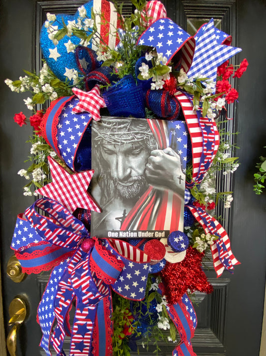 Wreath, Jesus Patriotic Wreath, One Nation Under God