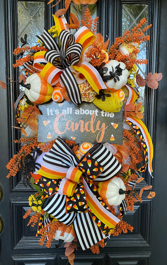 Wreath-Candy Corn Swag Halloween Wreath