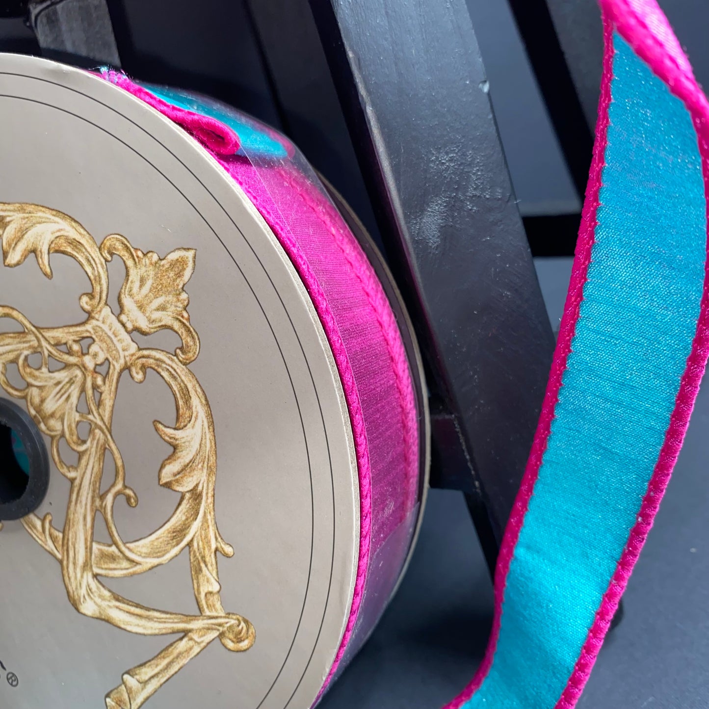 D Stevens Teal Hot Pink Ribbon 1"x25yds